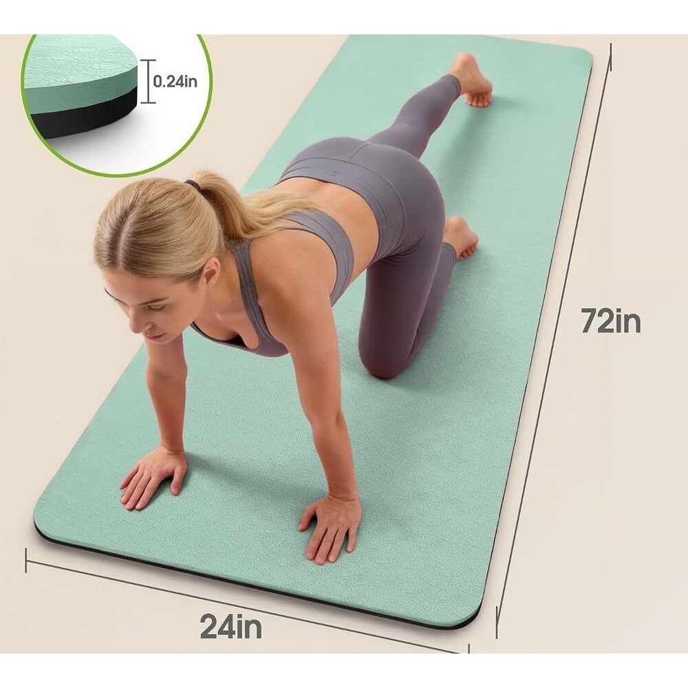 Eco-Friendly TPE Yoga Mat – Mint Green 100% Latex Free & PVC Free, Green & Black